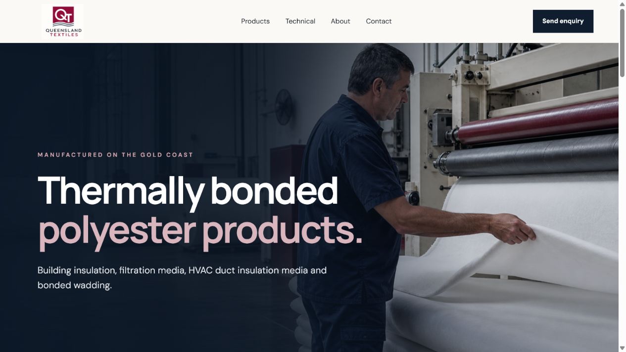 Queensland Textiles desktop homepage