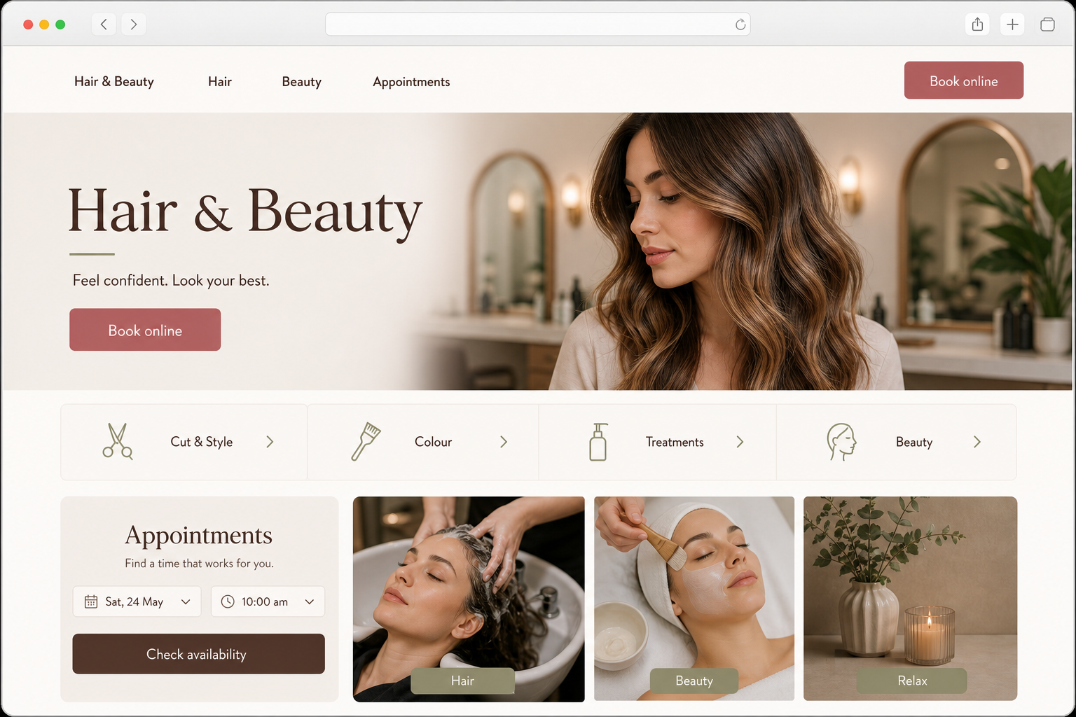 Illustrative hair and beauty website