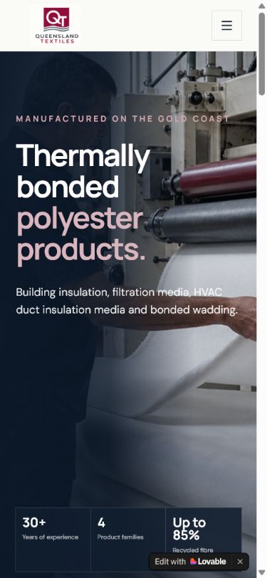 Actual Queensland Textiles mobile homepage
