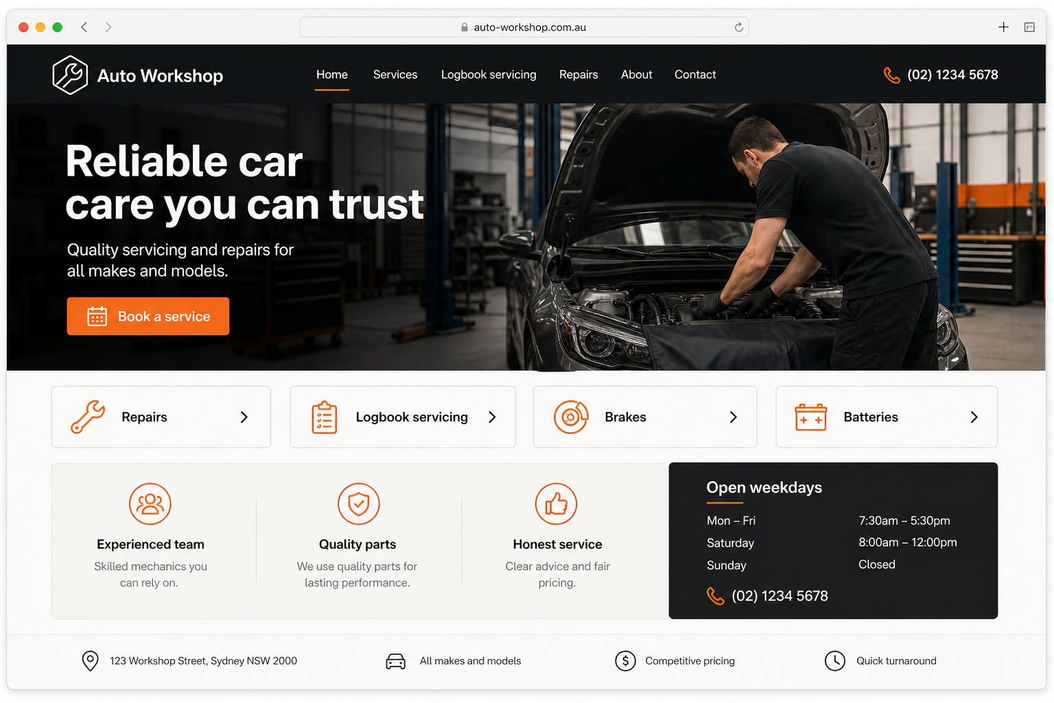 Illustrative automotive workshop website